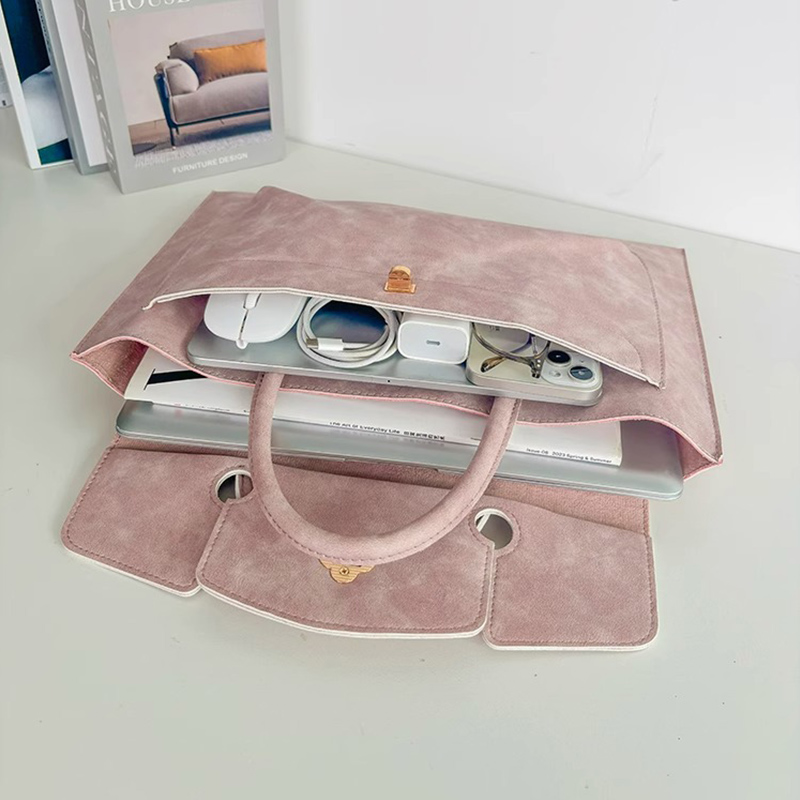 Elegant Pink PU Leather Laptop - Women Hand Bags For Office recension och pris