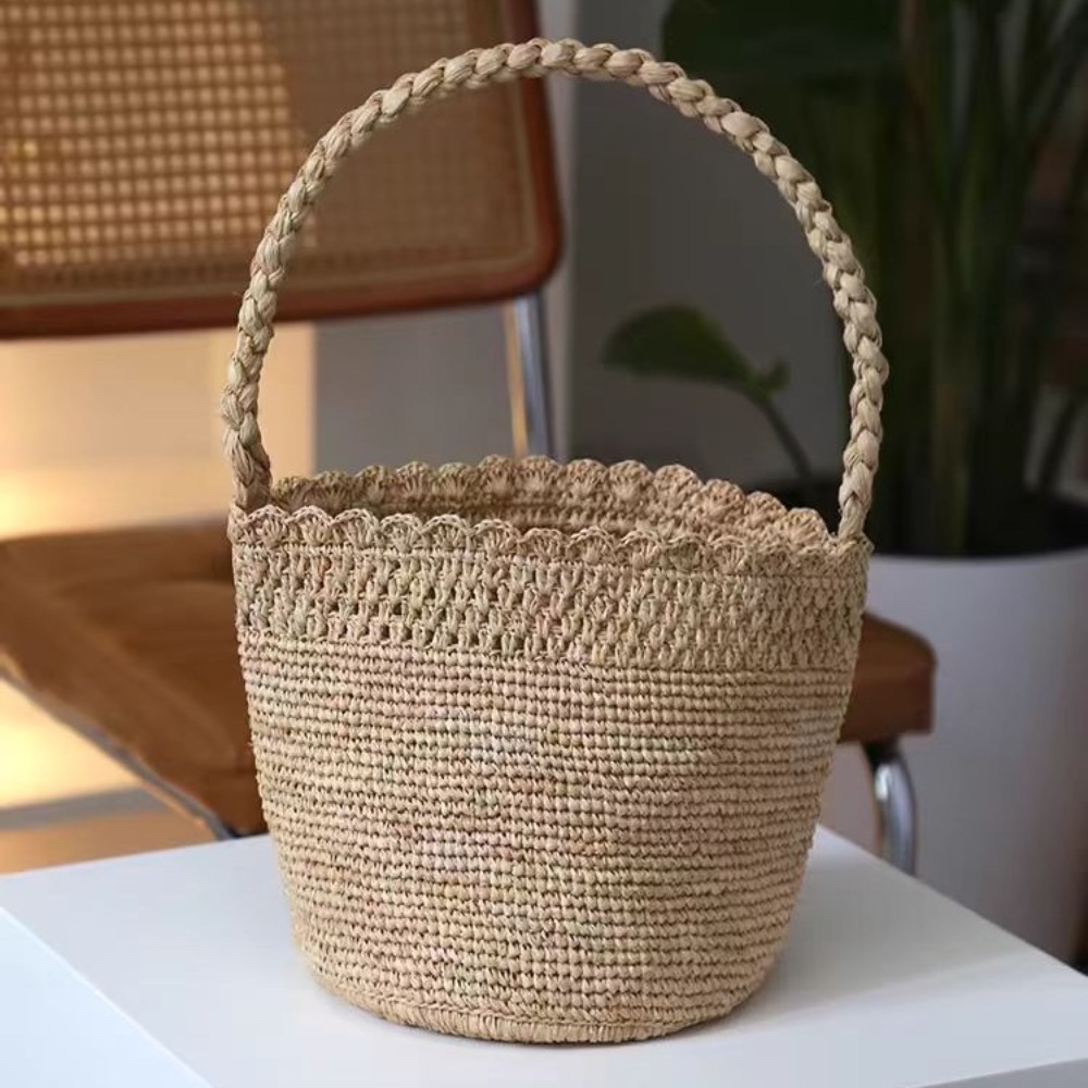 Handmade Crochet Straw Bucket  - Women'S Raffia Bags recension och pris